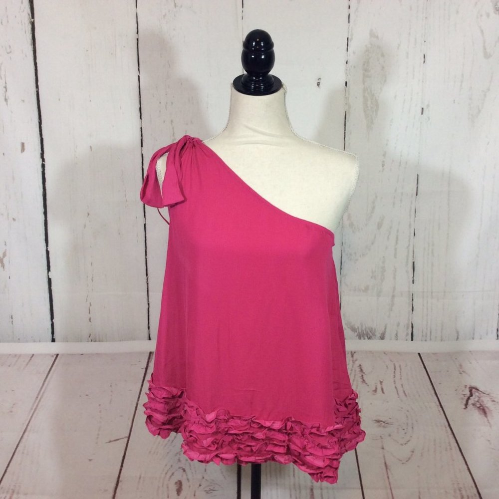 Entro Fuchsia Pink One Shoulder Ruffle Top Size Medium M
